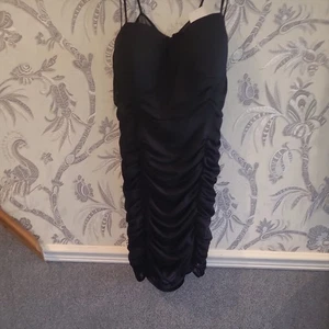 Forever 21 Size USX2 UK 22 BNWT Gorgeous Sexy Party Black Mesh Ruched Mini Dress - Picture 1 of 7