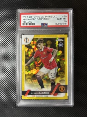 Alejandro Garnacho 2022-23 Topps Chrome UEL Sapphire RC #50 Yellow /99 PSA 10 - Image 1 of 2