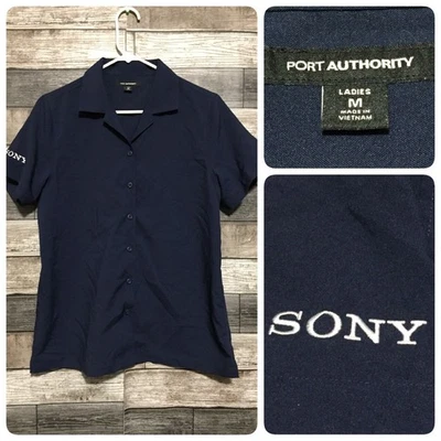 Camisa con botones Port Authority Sony para mujer M azul marino manga corta Foto 1 de 4