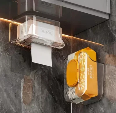 Soporte facial de tejido transparente montado en la pared para dispensador de baño Foto 1 de 4