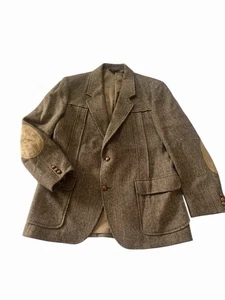 Vintage Pendleton Wool Tweed Blazer 44  Brown Elbow Patch Sport Coat Made USA - Picture 1 of 10