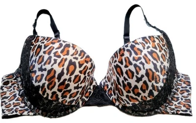 VTG Wonderbra Bra 7234 Padded Push Up Plunge 38C Leopard  - Image 1 of 4
