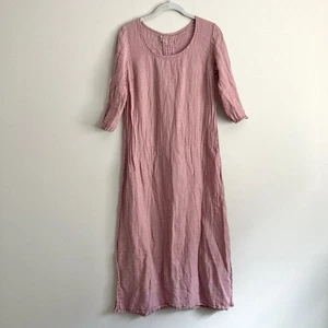 Grizas Womens Size Small 100% Linen Pink Midi Dress Woven Relaxed Lagenlook - Picture 1 of 11