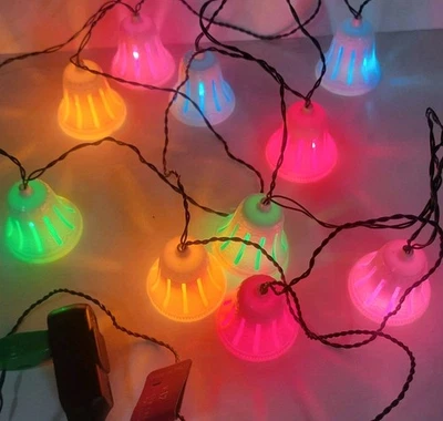 Vtg Italian Miniature Christmas Light Set 10 White Bells One String About 20' - Image 1 of 4