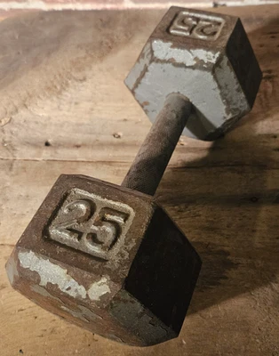 ВИНТАЖНАЯ ШТАНГА ВЕС 25 фунтов ТЯЖЕЛАЯ АТЛЕТИКА СТАЛЬНОЙ РУЧНОЙ ГАНТЕЛИ ВЕС - Изображение 1 из 4