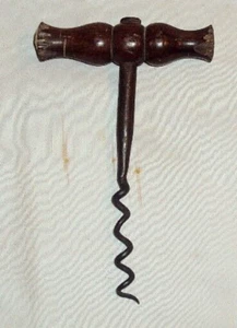 VINTAGE ENGLISH ZIGZAG CORKSCREW WOOD & IRON WINE BEER BOTTLE OPENER COLLECTIBLE - Picture 1 of 5