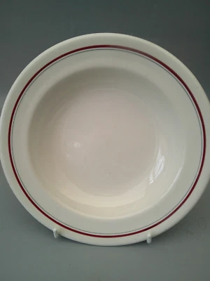 sampson bridgwood set three soup bowls burgundy trim - Image 1 of 3