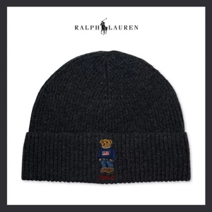 NWT - Polo Ralph Lauren Men's Solid Flag Bear Charcoal Beanie - $58 Free Ship - Picture 1 of 3
