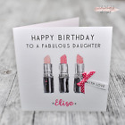 Carte d'anniversaire personnalisée femme fille maquillage rouge à lèvres cosmétiques