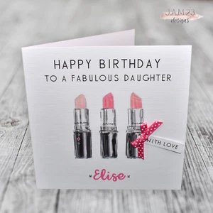 Personalised Female Girls Birthday Card Make Up Lipstick Cosmetics Daughter - Picture 1 of 9