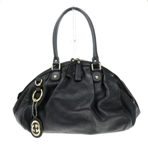 GUCCI Logo GG Guccissima Sukey Shoulder Hand Bag Leather Black Italy 32EE044 - Picture 1 of 17