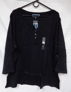 Women's KAREN SCOTT PLUS Essentials 100118020WN DEEP BLACK 3/4 Sleeve Shirt ~ 3X - Picture 1 of 4