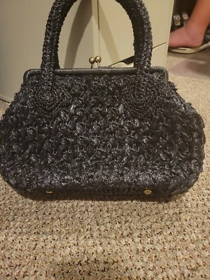 Monedero/bolso de mano vintage hecho en Japón de paja negro  Foto 1 de 4