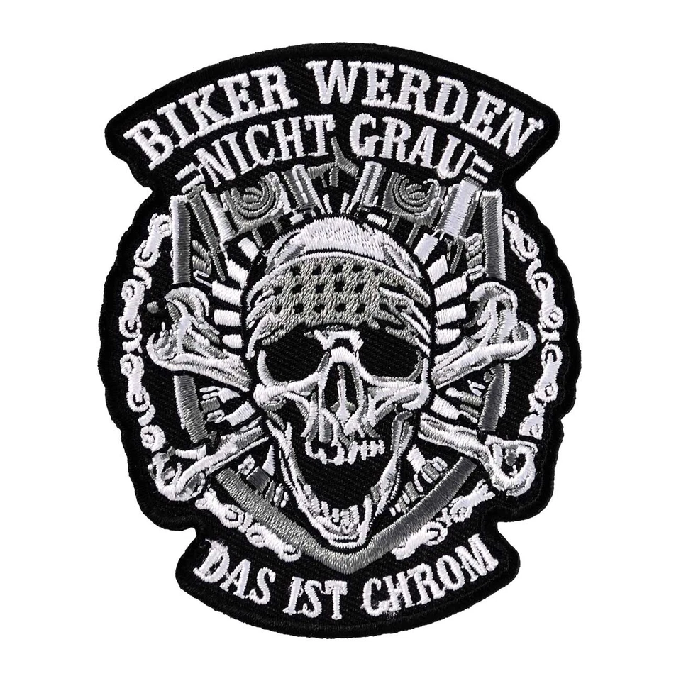 Aufnäher Aufbügler Biker werden nicht grau das ist CHROM motorrad chopper custom