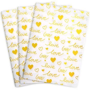 60 Sheets Gold Love Tissue Paper Bulk14" x 20"White with Gold Love Heart Tiss... - Picture 1 of 6