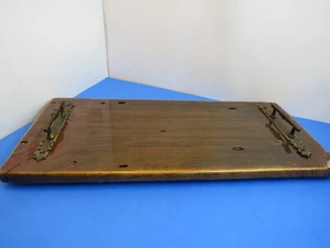 Dark Wood Lacquered Footed Butler Tray Ornate Handles Rustic Rack - Picture 1 of 9