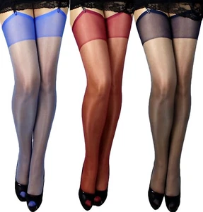 2 PAAR klassische Stretch Strapsstrümpfe transparent leicht glänzend Farben S-XL - Bild 1 von 47