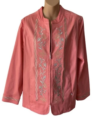 Quacker Factory Womens Jacket XL Coral  Butterfly Embroidered Career Zip Pockets - Image 1 of 4