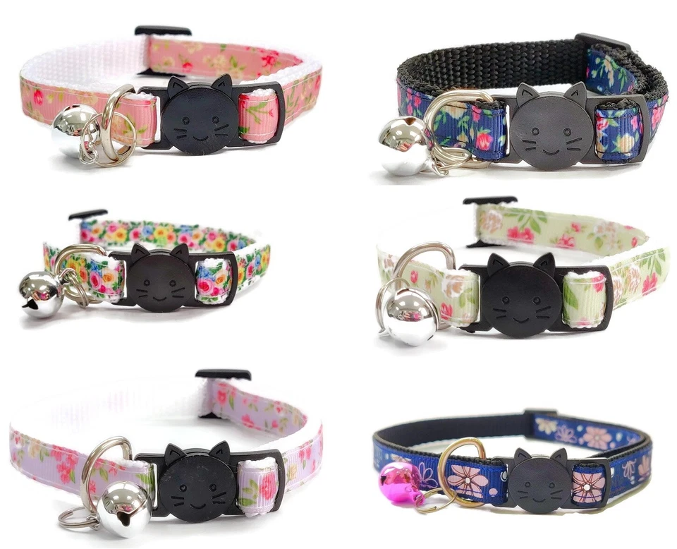 Cat Collar with Bell - Floral Print | Safe Quick Release / Breakaway Buckle - Image 1 of 1