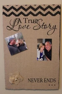 Farmhouse Burlap Bulletin Board Shabby Chic French Wedding Photo True Love New - Picture 1 of 1