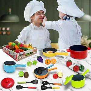 Kinder 2in1 Küchenset mit Obstset Vorgeben zu spielen Küchenspielzeug realistisches Essen - Bild 1 von 7