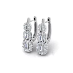 1.50 Ct Lab Grown CVD Round Baguette Diamond Hoop Earrings 18k White Solid Gold - Picture 1 of 6
