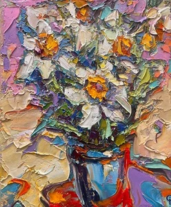 Oil Painting Daffodils O. Kalenyuk Unframed Original Home Decor Art nKalen1358 - Picture 1 of 6