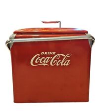 Vintage 1950's Red Metal Coca-Cola Cooler Original Paint With Metal Tray