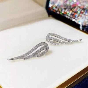 2Ct Round Cut Lab Created Diamond Women's Climber Earrings 14K White Gold Finish - Picture 1 of 5