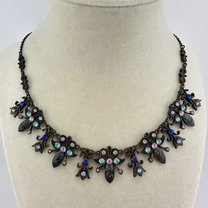 "Collar floral de diamantes de imitación multicolor estilo antiguo tono bronce Avon de 18""" - Imagen 1 de 5