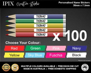100 x Kids School Stationary Name Labels | 30mm x 7.5mm | Playful Font | Persona - Picture 1 of 1