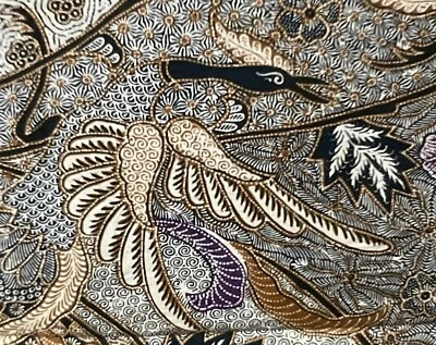Батик Тига Негери узор цветы и птицы текстиль темно-синий фиолетовый и золотой 40 «x 87» - Изображение 1 из 4