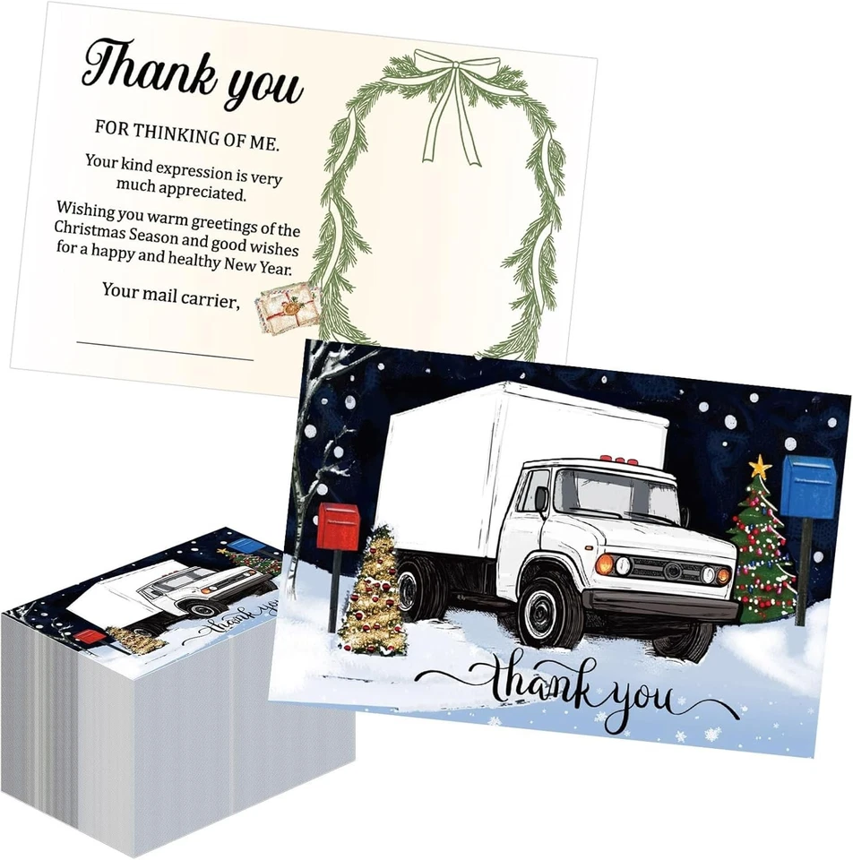 Motipuns 100 Pcs Christmas Mail Carrier Thank You Postcard Letter Carrier Tha...