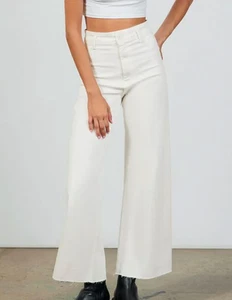 ZARA JEANS The Marine Straight OFF-WHITE jambes larges évasées HAUTE HAUTEUR stretch 4 - Photo 1/3