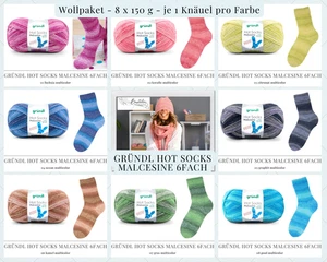 Wollpaket Sockenwolle "Gründl Hot Socks Malcesine 6fach" 8x150g, je 1 Fb im Set - Bild 1 von 9