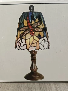 Echt Buntglas Tiffany Akzent Lampe Stil Libelle 11,75 cm hoch - Bild 1 von 7