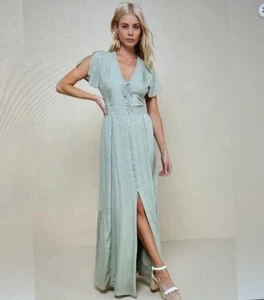 Womens Lulus S L Completely In Love Dress Sage Green Swiss Dot Cottage Core Boho - Picture 1 of 19