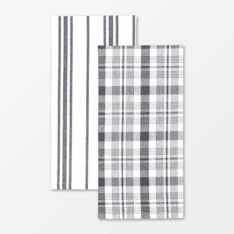 Mu Kitchen 2pc Set Oversized Cotton Farmhouse Towels Gray-White #8752