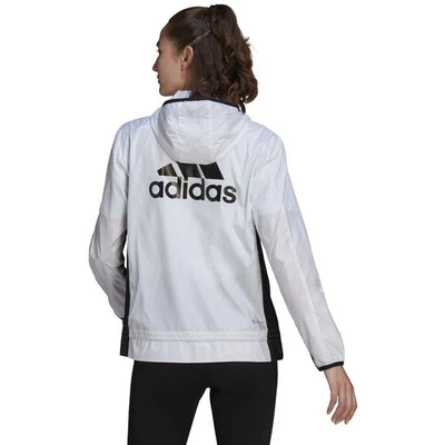 Adidas Windbreaker Jacket Women's Size Small White & Black Full-Zip Hooded NEW - Image 1 of 4