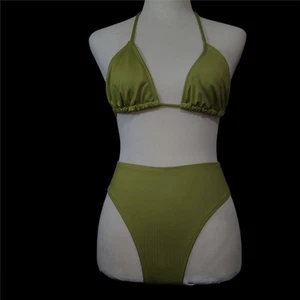 Conjunto de bikini de colección años 80 Newport News 2 piezas talla 6 cintura alta corte verde oliva playa - Imagen 1 de 7