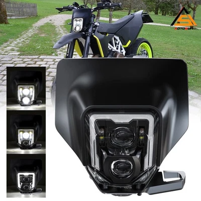 LED Headlight DRL High Low Beam & Bezel For Husqvarna FE 501 501S FE350S FE250 - Image 1 of 4