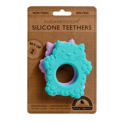 SugarBooger Fluffy Cat Silicone Teether Set – 2-Pack, Baby Teething Gift - Image 1 of 2