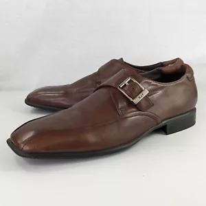 Donald Pliner Mocasines Zapatos de Vestir Para Hombre Talla 11 Hebilla Cuero Marrón Puntera Cuadrada - Imagen 1 de 17