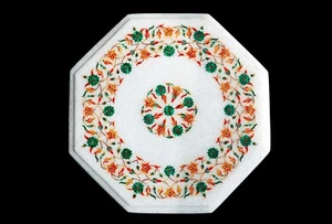12" Marble Side Corner Table Top Pietra dura Lapis Floral Inlay Art Work - Picture 1 of 1