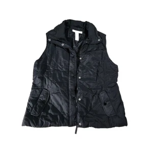 Geoffrey Beene Sport Puffer Vest Top Womens Size L Black Softshell Zip Up Snaps - Picture 1 of 10
