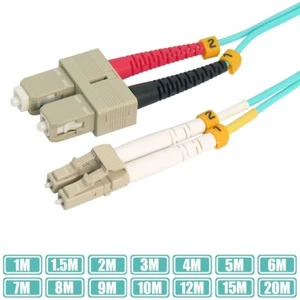 1-20M LC UPC to SC UPC OM4 Fiber Optic Multi Mode Duplex 50/125 Patch Cable Aqua - Picture 1 of 15