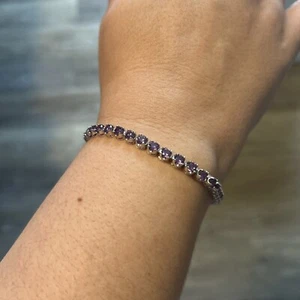 Sterling Silver Women’s Jewelry Bracelet With Purple Sapphires Length 7 Inches - Picture 1 of 6