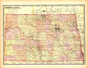 NORTH DAKOTA Antique authentic state map 1907 - Picture 1 of 1