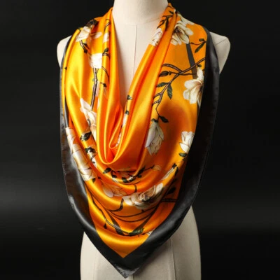 大号方形丝绸像围巾头巾缎头领围巾披肩 35"x35" — 第 1/3 张图片