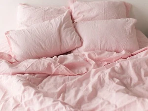 Funda nórdica de lino rosa claro ropa de cama de lino lavado a la piedra funda nórdica verde suave - Imagen 1 de 6